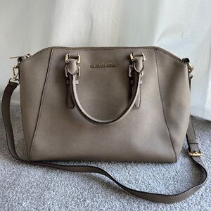 Michael Kors Taupe Ciara Large Saffiano Leather Satchel